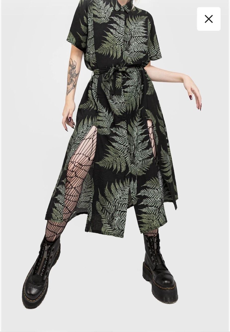 Disturbia Fern Midi Shirt Dress Black Green Goth Whimsigoth Belted US 6